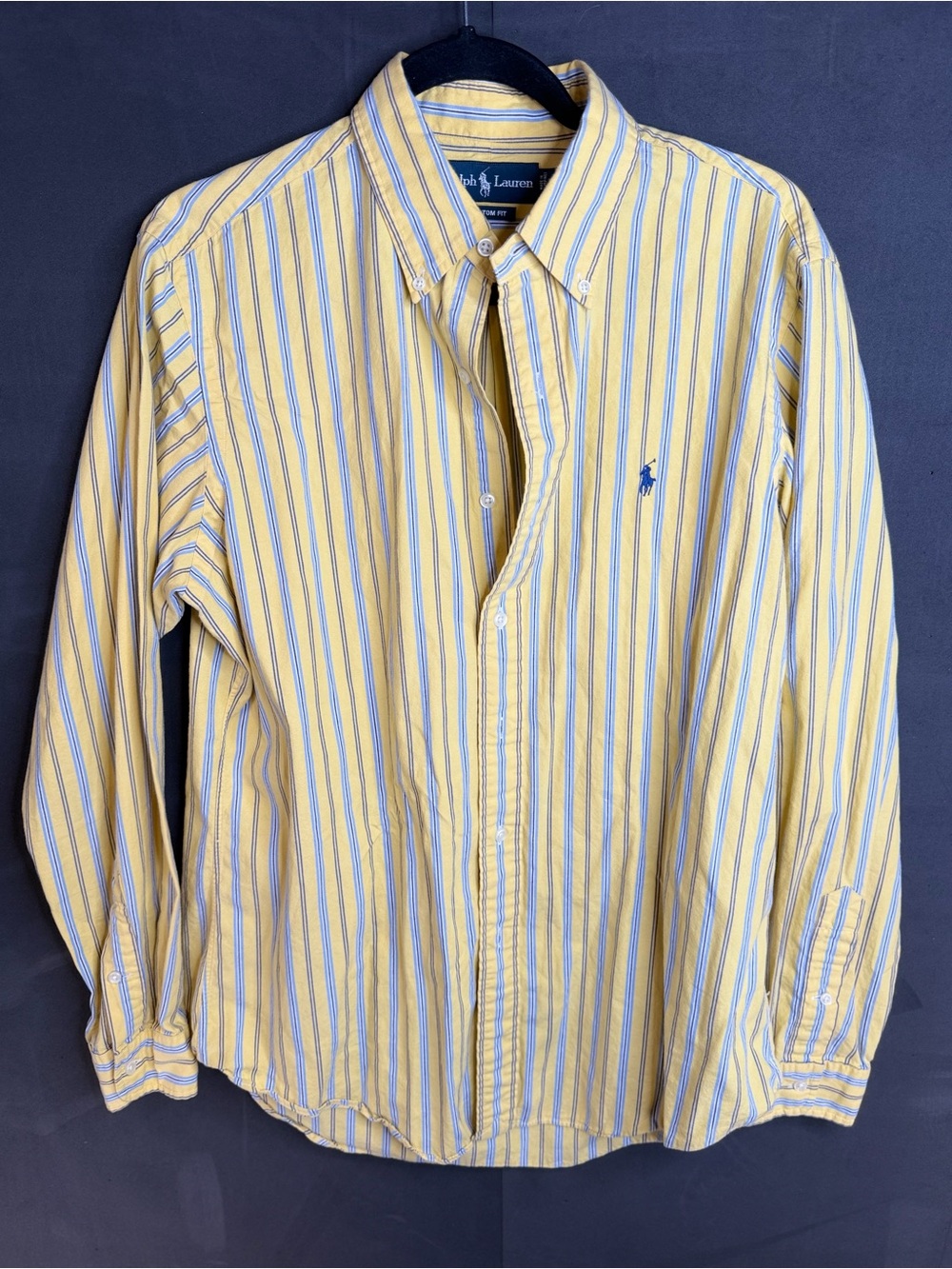 Polo by Ralph Lauren Yellow Shirt with Blue & White Stripes 100% Cotton